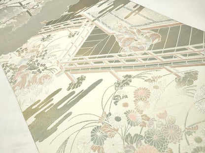 平和屋着物◎六通柄袋帯　源氏絵巻紋　プラチナ箔　手織二重箔　正絹　逸品　CABJ3838qe