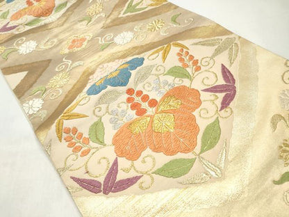 平和屋着物◎六通柄袋帯　唐織　花唐草菱文　金銀糸　正絹　逸品　CABJ3839qe