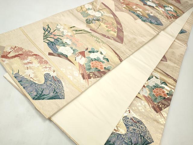 平和屋着物◎六通柄袋帯　唐織　立波地紙花鳥文　金糸　正絹　逸品　CABJ3847qe