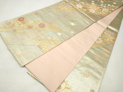 平和屋着物◎六通柄袋帯　草花文　金銀糸　正絹　逸品　CABJ3848qe