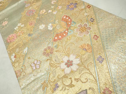 平和屋着物◎六通柄袋帯　草花文　金銀糸　正絹　逸品　CABJ3848qe
