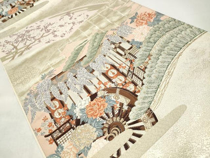 平和屋着物◎六通柄袋帯　唐織　古都祭礼文　金銀糸　正絹　逸品　CABJ3854qe