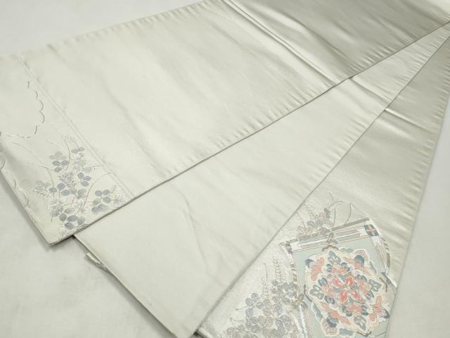 平和屋着物◎太鼓柄袋帯　駒刺繍　雲取り蜀江花文　銀糸　正絹　逸品　CABJ3857qe