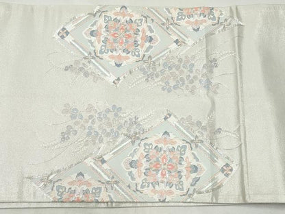 平和屋着物◎太鼓柄袋帯　駒刺繍　雲取り蜀江花文　銀糸　正絹　逸品　CABJ3857qe
