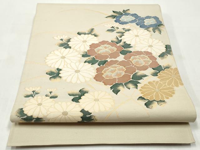 平和屋着物◎太鼓柄袋帯　草花文　金銀糸　正絹　逸品　CABJ3858qe