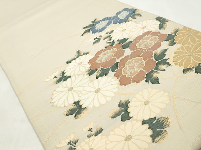 平和屋着物◎太鼓柄袋帯　草花文　金銀糸　正絹　逸品　CABJ3858qe