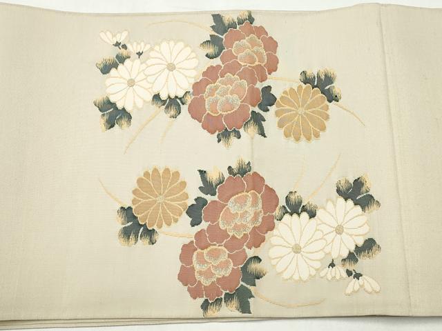 平和屋着物◎太鼓柄袋帯　草花文　金銀糸　正絹　逸品　CABJ3858qe