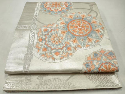 平和屋着物◎中国三大刺繍　総相良刺繍　太鼓柄袋帯　正倉院花文　銀糸　正絹　逸品　CABJ3862qe