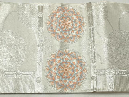 平和屋着物◎中国三大刺繍　総相良刺繍　太鼓柄袋帯　正倉院花文　銀糸　正絹　逸品　CABJ3862qe