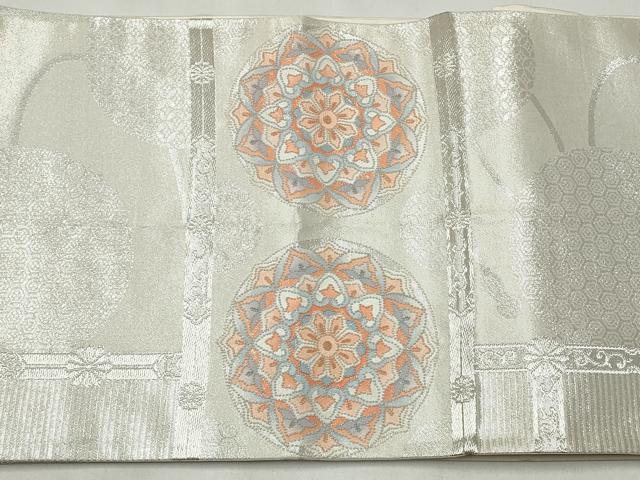平和屋着物◎中国三大刺繍　総相良刺繍　太鼓柄袋帯　正倉院花文　銀糸　正絹　逸品　CABJ3862qe