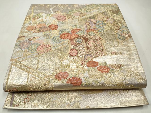 平和屋着物◎六通柄袋帯　唐織　風景花鳥文　金銀糸　正絹　逸品　CABJ3868qe