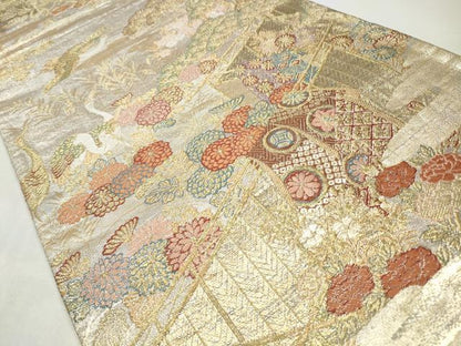 平和屋着物◎六通柄袋帯　唐織　風景花鳥文　金銀糸　正絹　逸品　CABJ3868qe