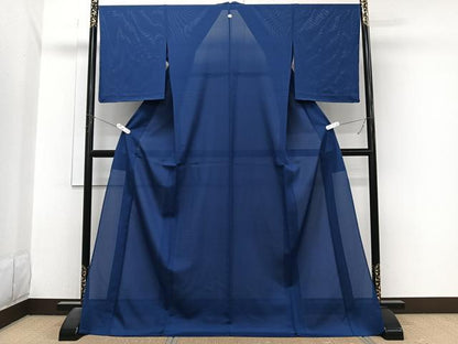平和屋着物＊夏物　色無地　絽　紺色　ロング丈　正絹　逸品　未使用　CABJ4008xi