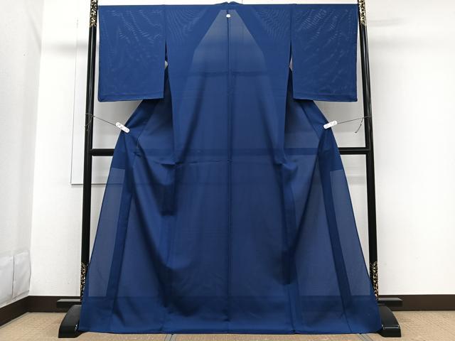 平和屋着物＊夏物　色無地　絽　紺色　ロング丈　正絹　逸品　未使用　CABJ4008xi