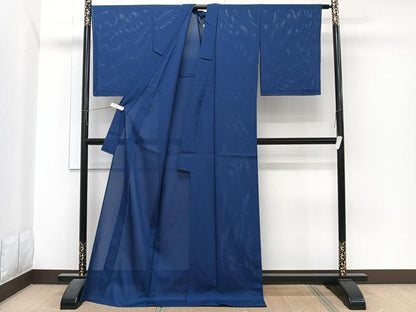 平和屋着物＊夏物　色無地　絽　紺色　ロング丈　正絹　逸品　未使用　CABJ4008xi