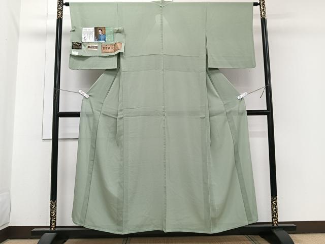平和屋着物＊夏物　本加賀友禅作家　梶山伸監修　色無地　絽縮緬　山葵色　証紙付き　正絹　逸品　CABJ4012xi
