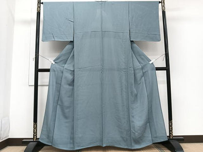 平和屋着物＊夏物　色無地　縦絽　藍鼠色　正絹　逸品　CABJ4017xi