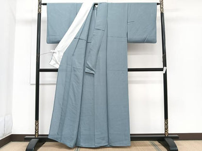 平和屋着物＊夏物　色無地　縦絽　藍鼠色　正絹　逸品　CABJ4017xi