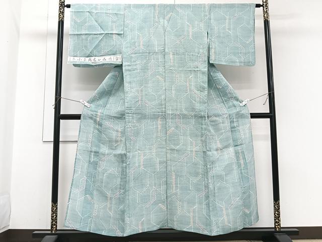平和屋着物＊夏物　本場小千谷縮　紗　亀甲重ね文　反端付き　麻　逸品　CABJ4022xi
