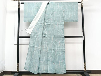平和屋着物＊夏物　本場小千谷縮　紗　亀甲重ね文　反端付き　麻　逸品　CABJ4022xi