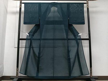 平和屋着物＊夏物　色無地　縦絽　高麗納戸色　正絹　逸品　CABJ4026xi