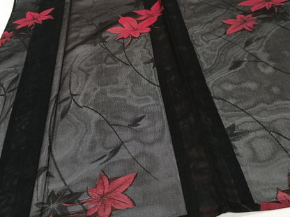 平和屋着物＊夏物　小紋　紗　枝楓文　黒地　正絹　逸品　CABJ4027xi