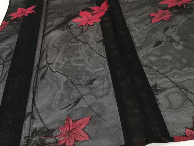 平和屋着物＊夏物　小紋　紗　枝楓文　黒地　正絹　逸品　CABJ4027xi