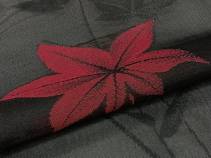 平和屋着物＊夏物　小紋　紗　枝楓文　黒地　正絹　逸品　CABJ4027xi
