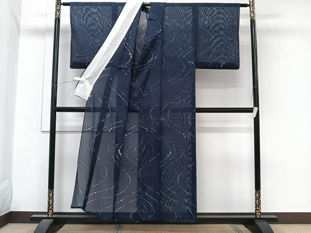 平和屋着物＊夏物　小紋　紋紗　流水トンボ　さが美扱い　正絹　逸品　CABJ4035xi