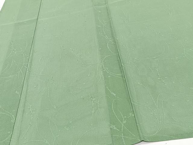 平和屋着物＊夏物　小紋　紗　枝花文　老竹色　正絹　逸品　CABJ4041xi