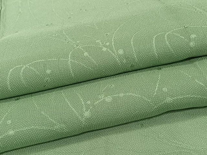 平和屋着物＊夏物　小紋　紗　枝花文　老竹色　正絹　逸品　CABJ4041xi
