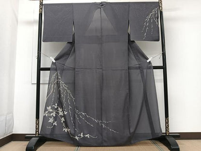 平和屋着物＊夏物　訪問着　変わり絽　柳蔦の葉文　金彩　正絹　逸品　CABJ4043xi