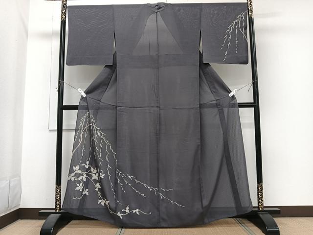 平和屋着物＊夏物　訪問着　変わり絽　柳蔦の葉文　金彩　正絹　逸品　CABJ4043xi