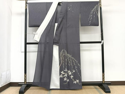 平和屋着物＊夏物　訪問着　変わり絽　柳蔦の葉文　金彩　正絹　逸品　CABJ4043xi