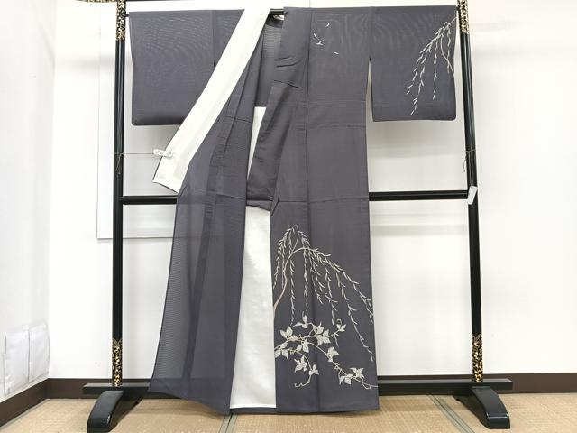 平和屋着物＊夏物　訪問着　変わり絽　柳蔦の葉文　金彩　正絹　逸品　CABJ4043xi