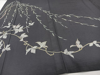 平和屋着物＊夏物　訪問着　変わり絽　柳蔦の葉文　金彩　正絹　逸品　CABJ4043xi