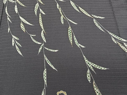 平和屋着物＊夏物　訪問着　変わり絽　柳蔦の葉文　金彩　正絹　逸品　CABJ4043xi
