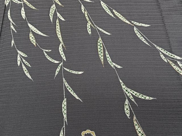 平和屋着物＊夏物　訪問着　変わり絽　柳蔦の葉文　金彩　正絹　逸品　CABJ4043xi