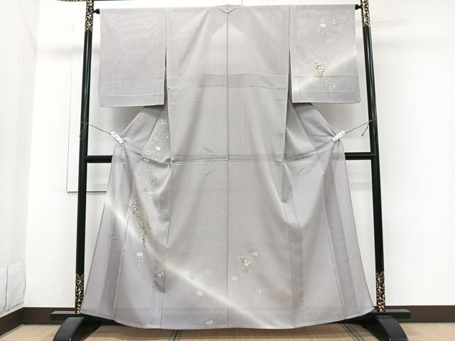 平和屋着物＊夏物　訪問着　縦絽　刺繍　草花文　暈し染め　金銀彩　正絹　逸品　未使用　CABJ4044xi