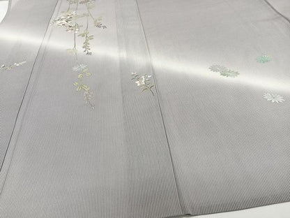 平和屋着物＊夏物　訪問着　縦絽　刺繍　草花文　暈し染め　金銀彩　正絹　逸品　未使用　CABJ4044xi