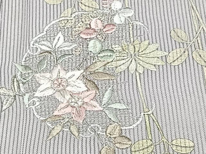 平和屋着物＊夏物　訪問着　縦絽　刺繍　草花文　暈し染め　金銀彩　正絹　逸品　未使用　CABJ4044xi