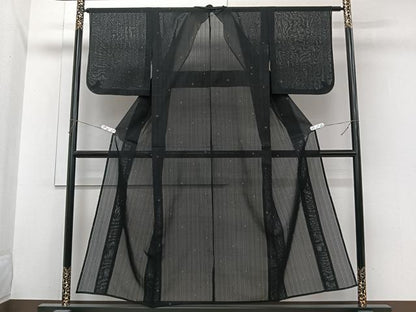 平和屋着物＊夏物　紗紬　十字文様　黒地　正絹　逸品　CABJ4056xi