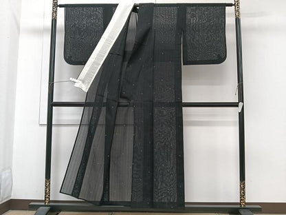 平和屋着物＊夏物　紗紬　十字文様　黒地　正絹　逸品　CABJ4056xi
