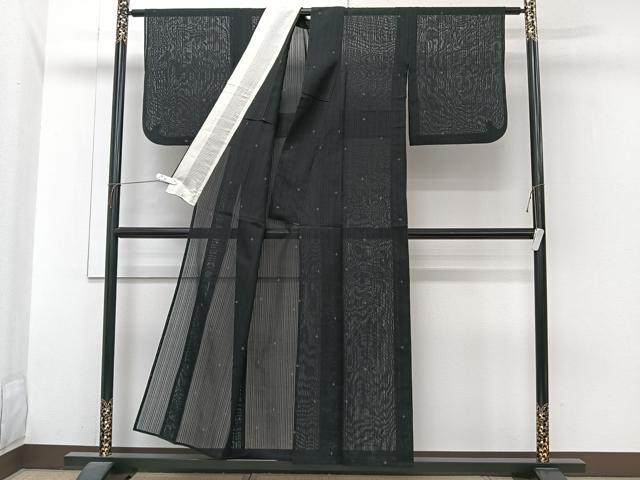 平和屋着物＊夏物　紗紬　十字文様　黒地　正絹　逸品　CABJ4056xi