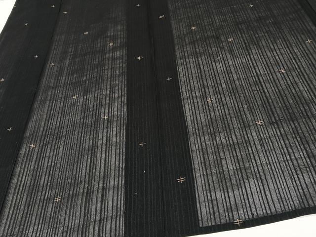 平和屋着物＊夏物　紗紬　十字文様　黒地　正絹　逸品　CABJ4056xi