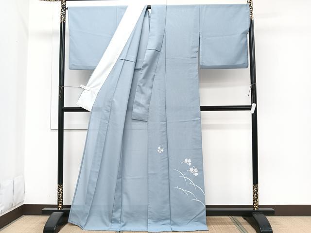 平和屋着物＊夏物　色留訪問着　縦絽　芝花蝶文　洗える着物　CABJ4059xi