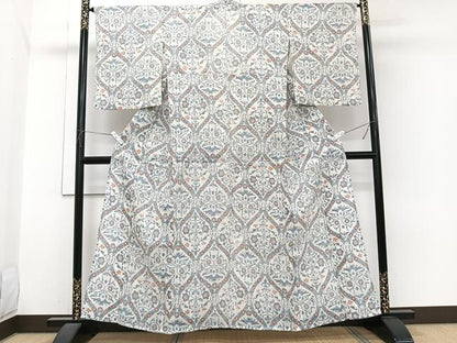 平和屋着物＊夏物　本場小千谷縮　花唐草文　麻　逸品　CABJ4062xi