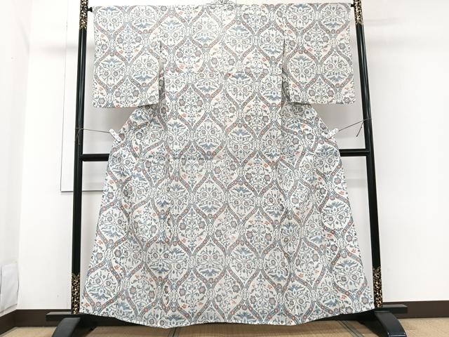 平和屋着物＊夏物　本場小千谷縮　花唐草文　麻　逸品　CABJ4062xi