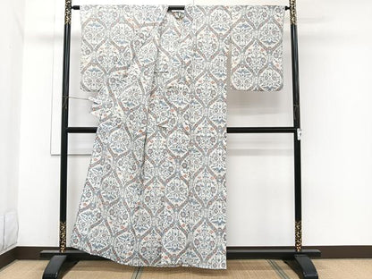 平和屋着物＊夏物　本場小千谷縮　花唐草文　麻　逸品　CABJ4062xi