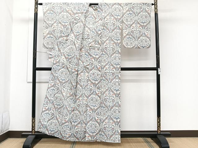 平和屋着物＊夏物　本場小千谷縮　花唐草文　麻　逸品　CABJ4062xi
